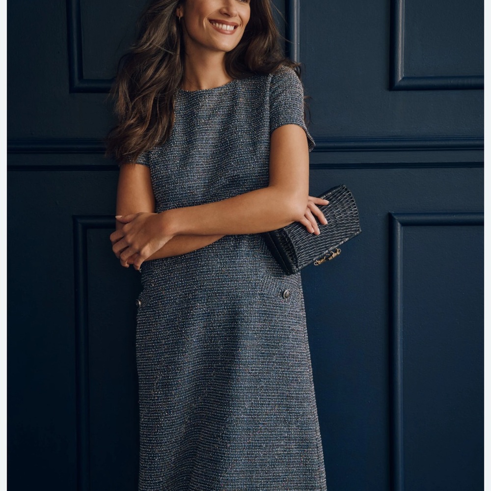 J. McLaughlin Blue Tweed Dress with Button Accents